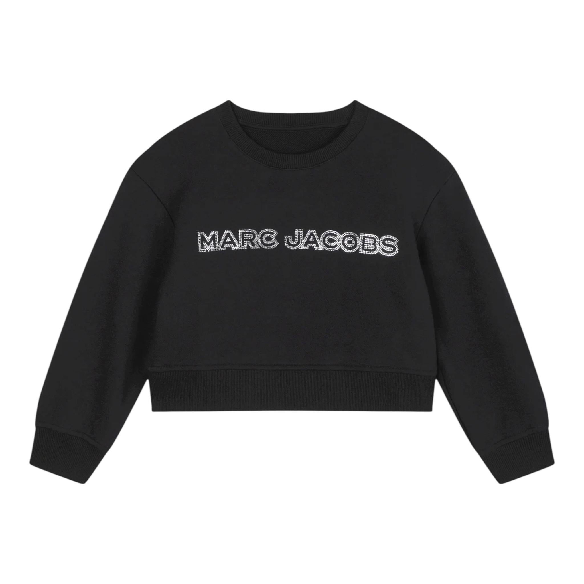 MARC JACOBS felpa chiusa girocollo tinta unita con stampa logo brillantinata Nero per Bambina W60263 NERO MARC JACOBS 