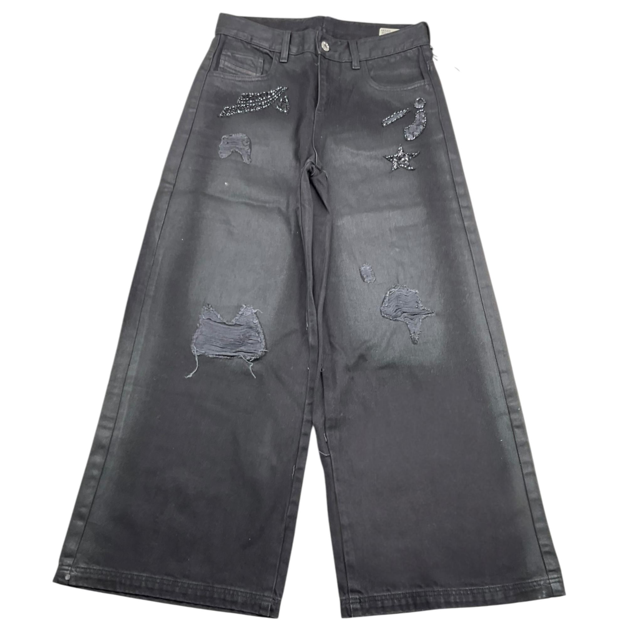 DIESEL jeans tinta unita modello a palazzo con paillettes Nero per Bambina 00J41Q NERO DIESEL 