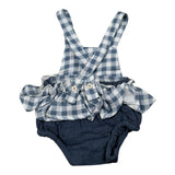 Petit Indi Salopette Biclore con Fantasia A Quadri per Neonata SS25B0233 BIANCO/BLU PETIT INDI 