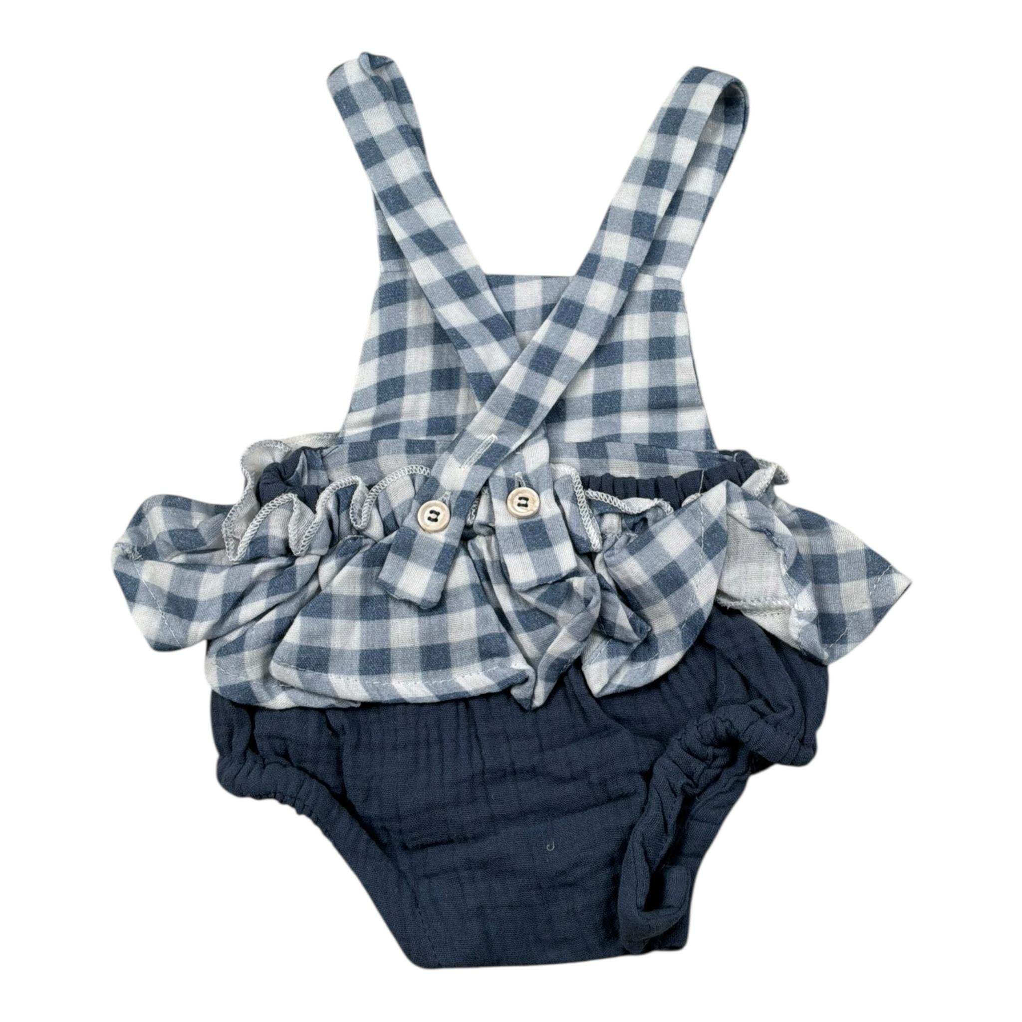 Petit Indi Salopette Biclore con Fantasia A Quadri per Neonata SS25B0233 BIANCO/BLU PETIT INDI 