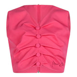 Marc Ellis Solid Color Top-Skirt Set With Faux Buttons Fuchsia For Girls