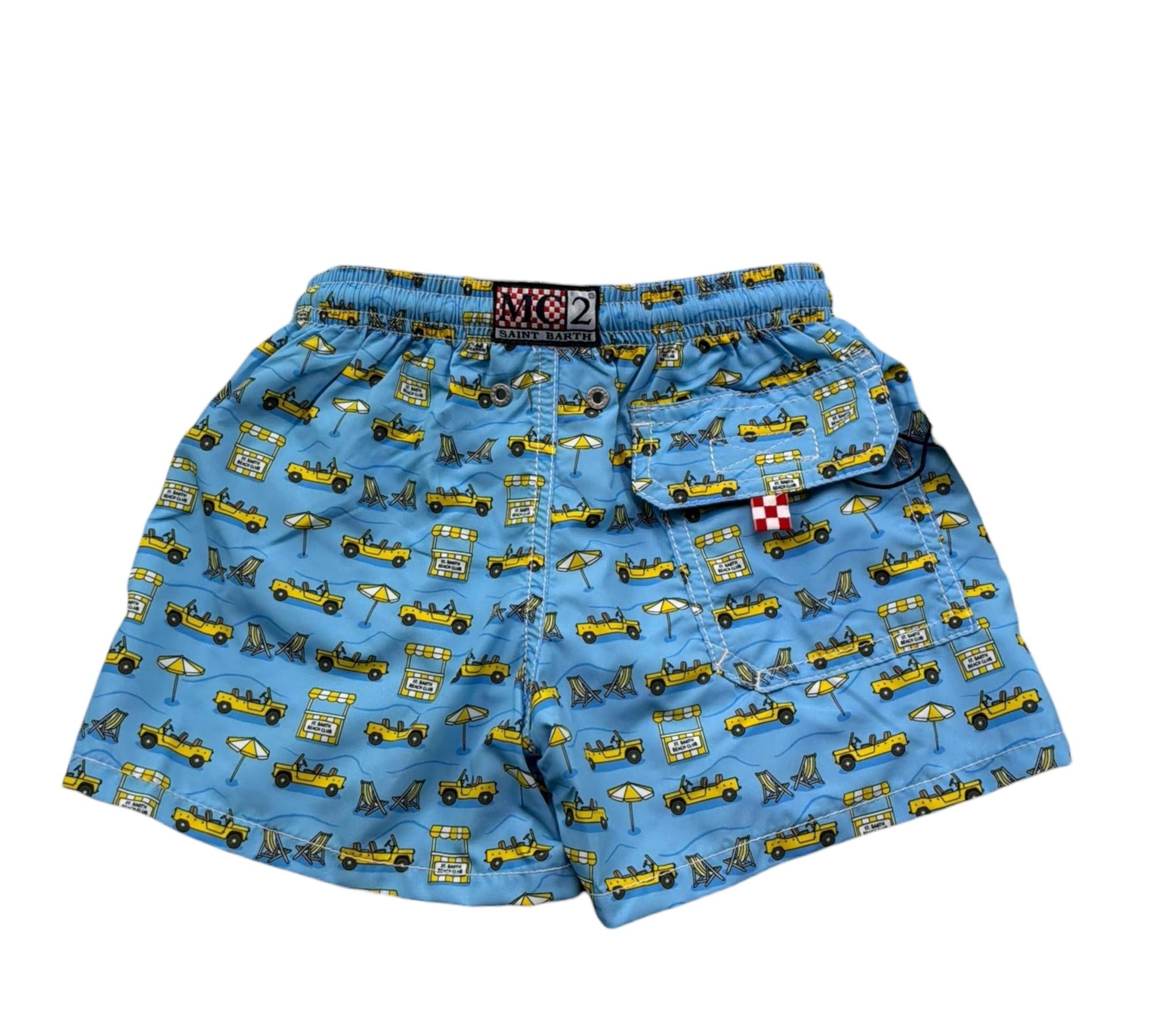 Saint Barth Costume Tinta Unita con Stampe Macchine per Bambino ROAD AZZURRO SAINT BARTH 