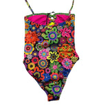 4Giveness Solid Color One Piece Swimsuit With Black Floral Pattern For Girls