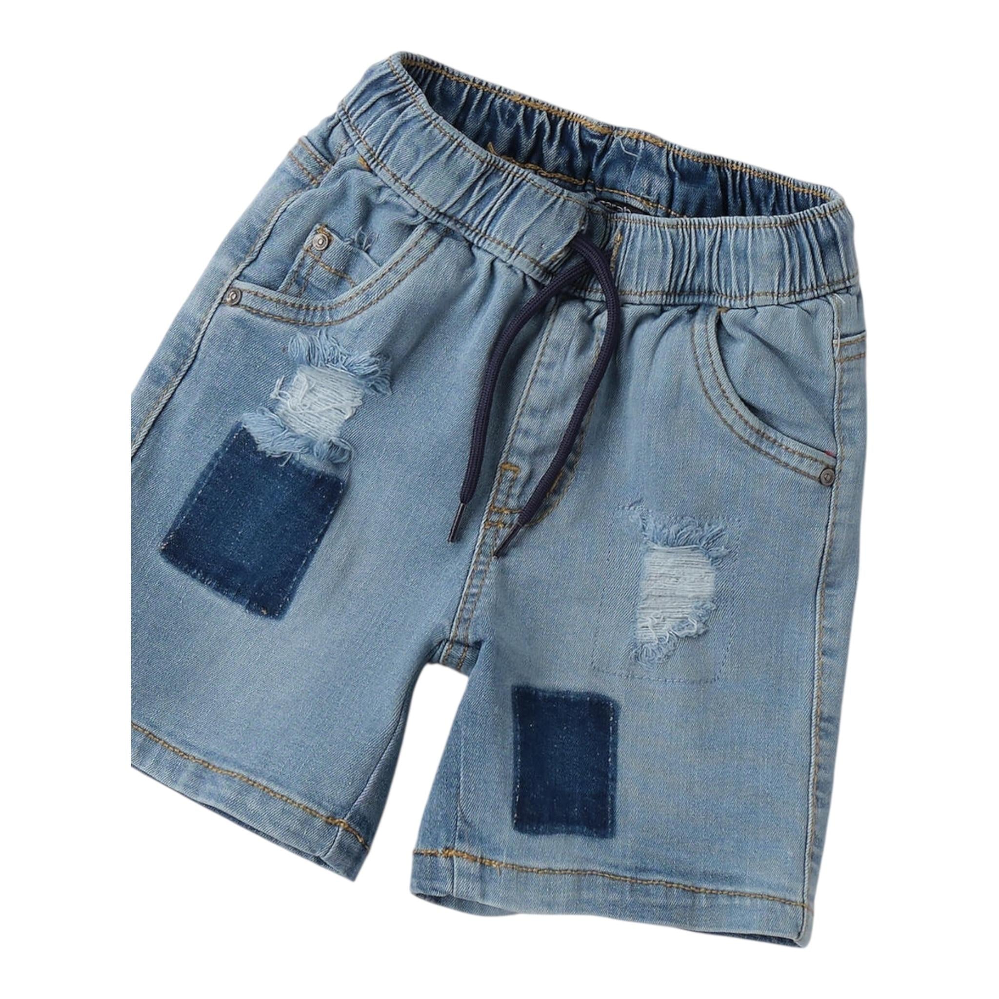 Sarabanda Bermuda In Denim Tinta Unita con Elastico In Vita per Neonato 0B153 AZZURRO SARABANDA 