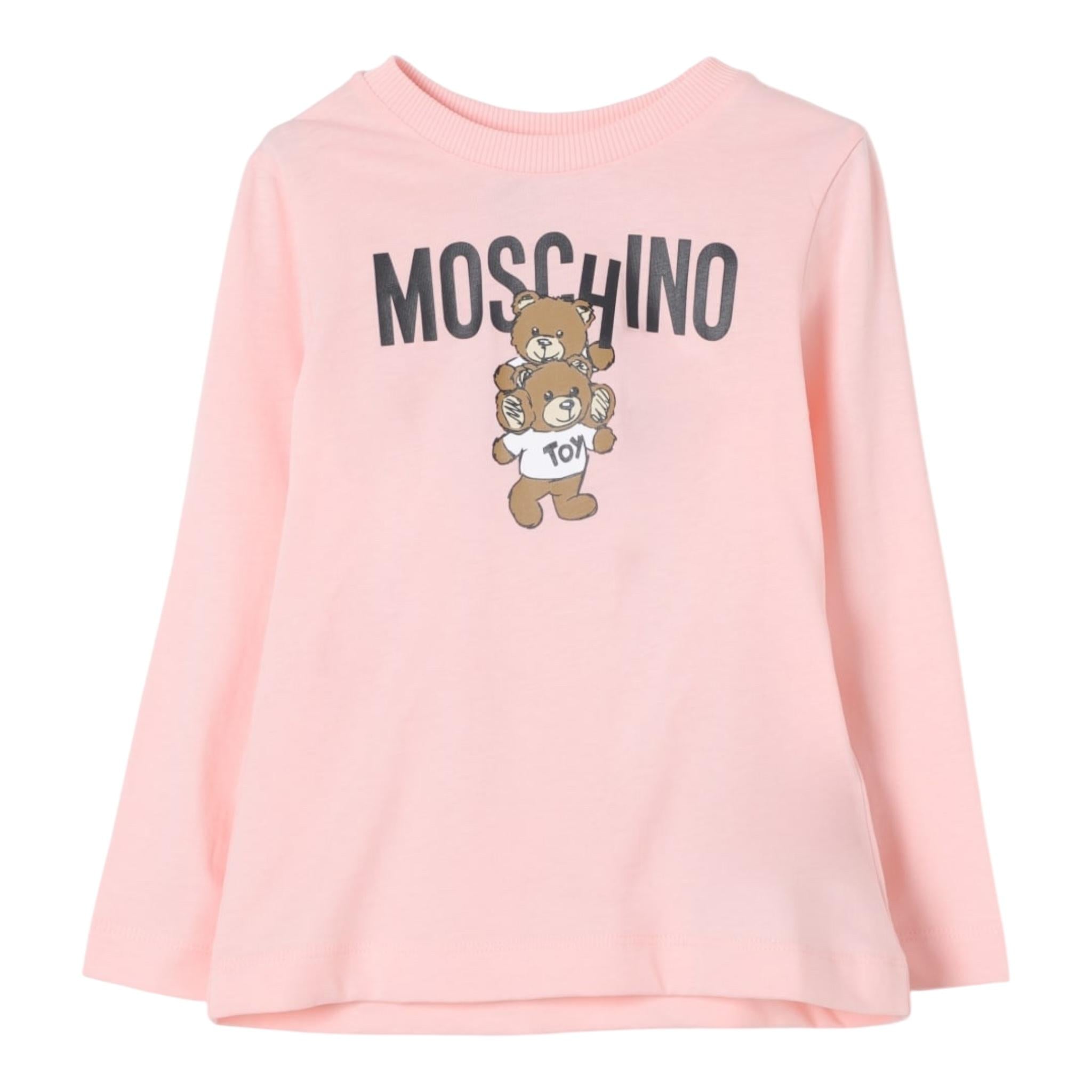 MOSCHINO shirt girocollo tinta unita con stampa in contrasto Rosa per Bambina HUO00WX ROSA MOSCHINO 