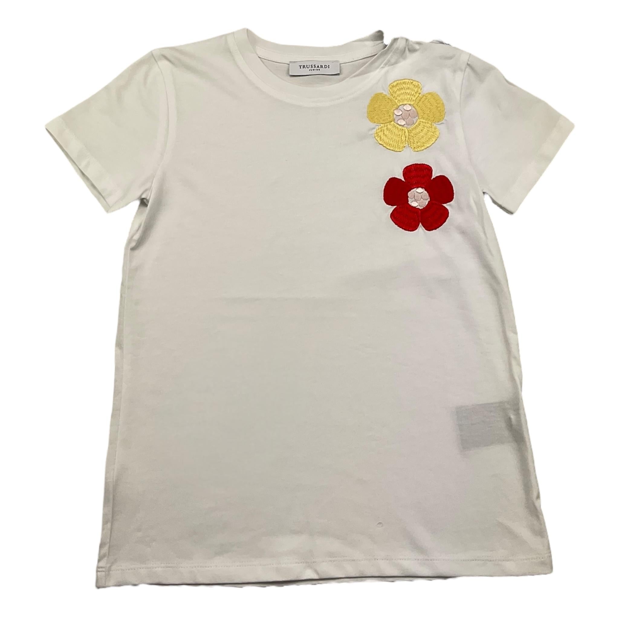 TRUSSARDI t-shirt girocollo tinta unita con ricami Bianco per Bambina TGA25098TS BIANCO TRUSSARDI 
