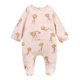 Play Up Baby Girl Solid Color Long Sleeve Romper With Pink Prints