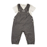Barcellino Complete T-Shirt Dungarees Two-Tone With Blue Check Pattern For Newborn