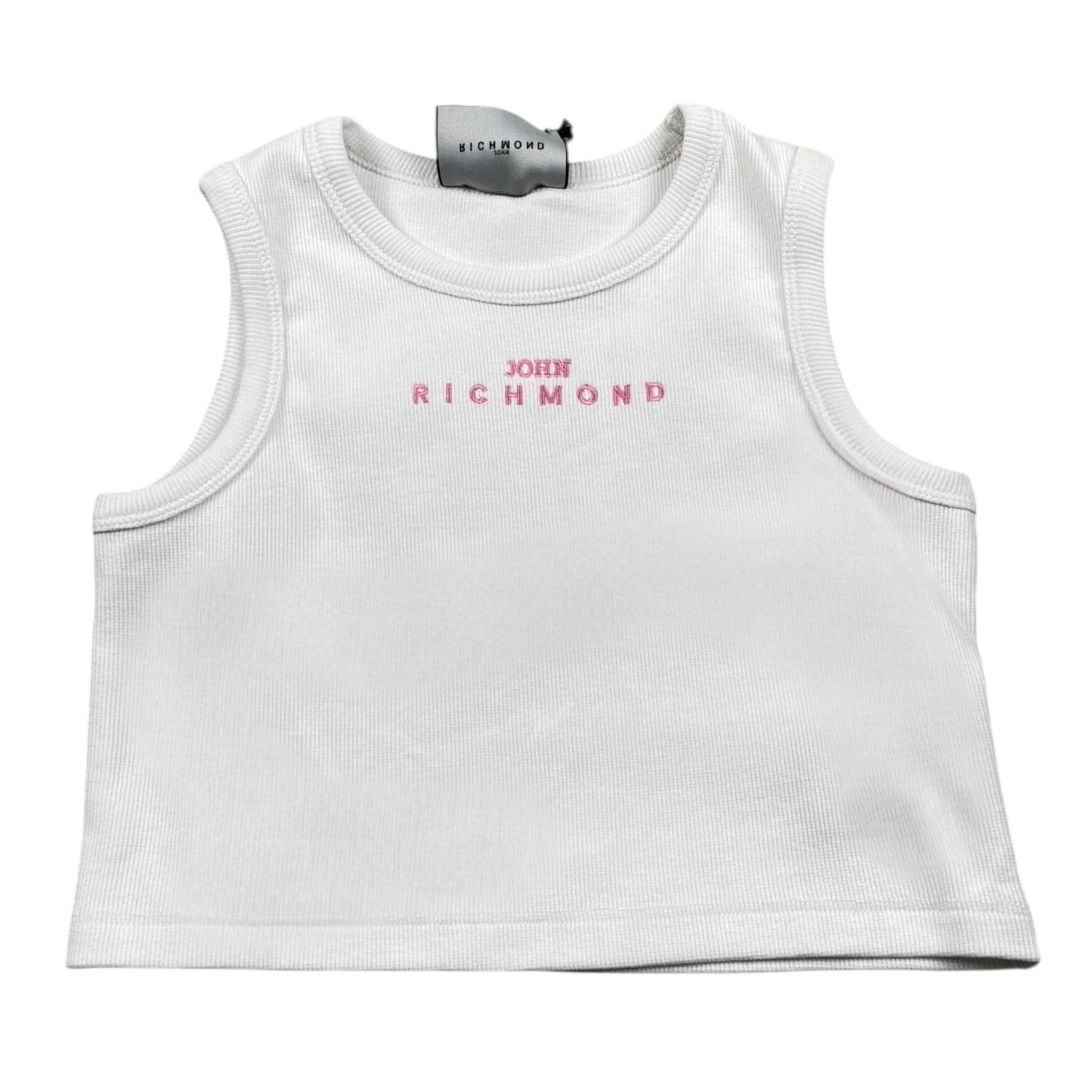 John Richmond Canotta Modello Crop Tinta Unita con Stampa per Bambina RGP26172CN BIANCO JOHN RICHMOND 