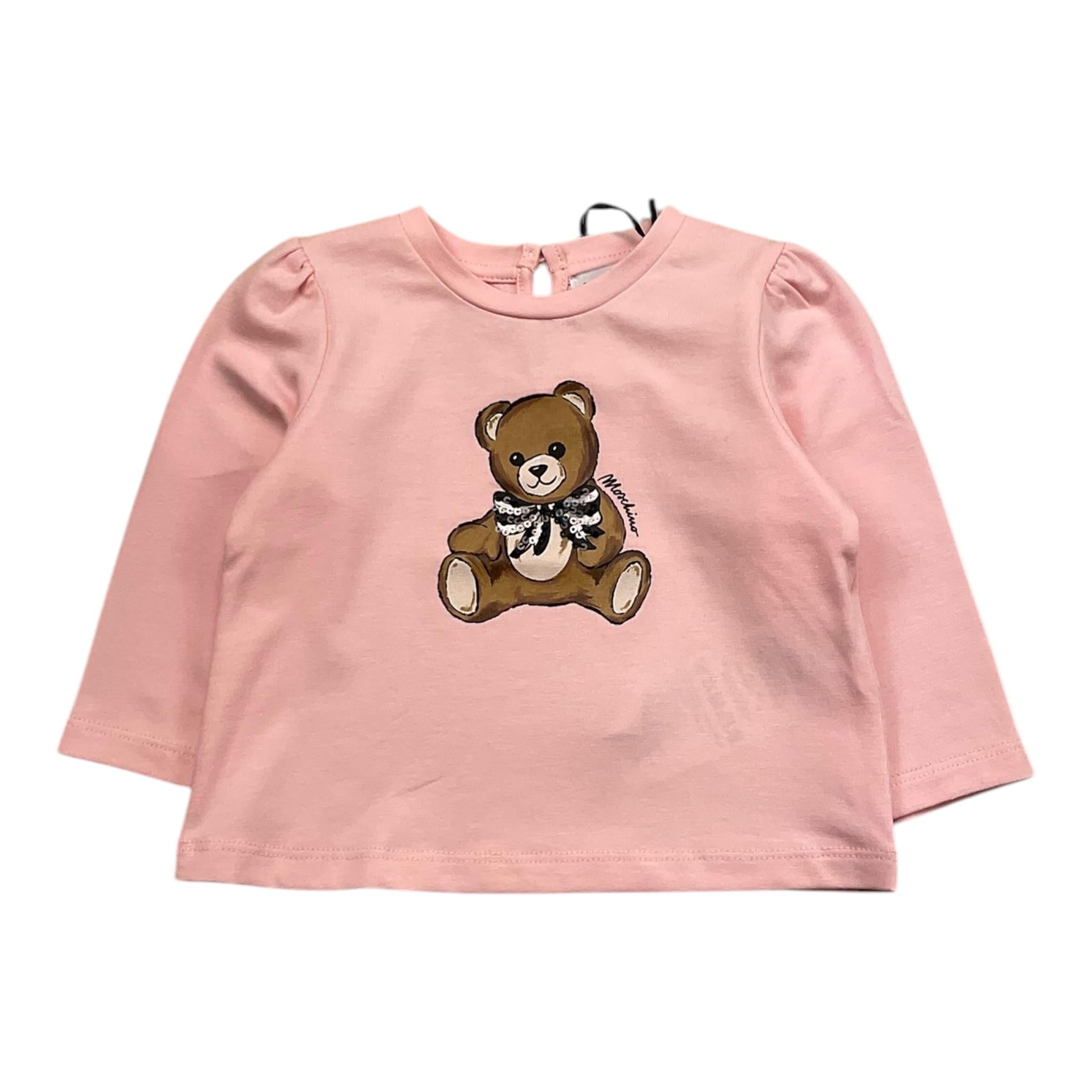 MOSCHINO shirt girocollo tinta unita con stampa Rosa per Neonata MEO001 ROSA MOSCHINO 