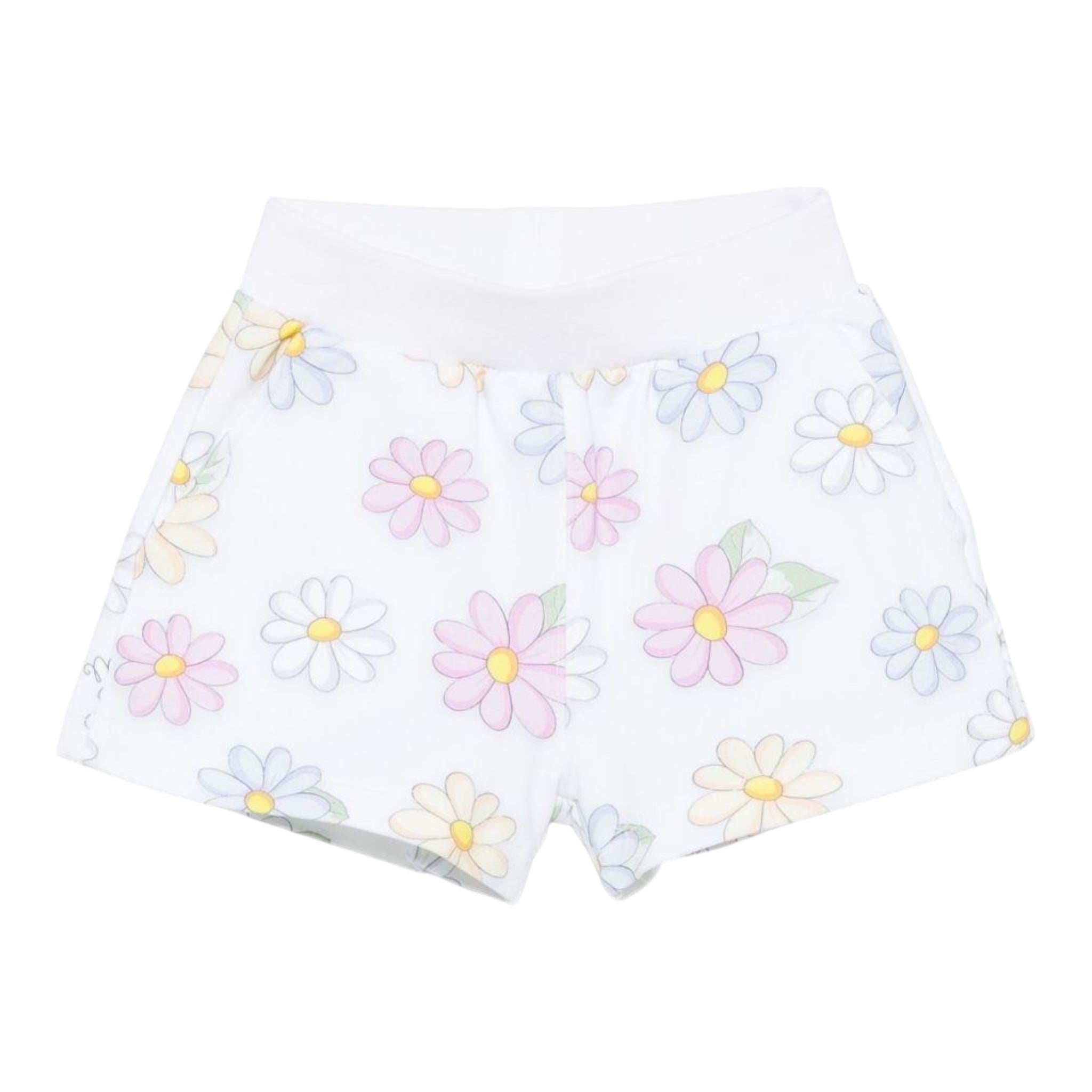 Monnalisa Short Tinta Unita con Stampa Fiori per Neonata 39E407 BIANCO MONNALISA 