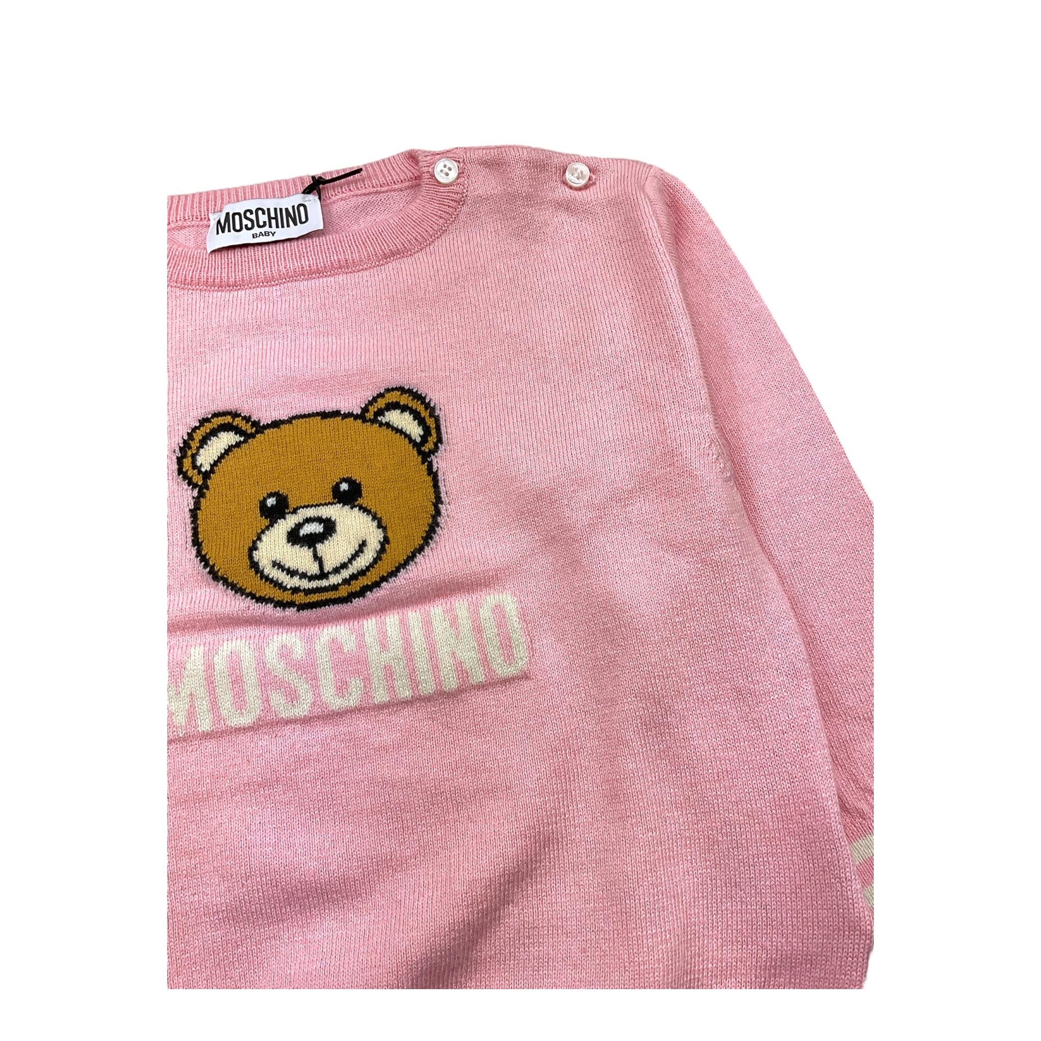 MOSCHINO maglia girocollo tinta unita con stampa in contrasto Rosa per Neonata MYW00JAAX ROSA MOSCHINO 