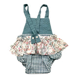 Petit Indi Green Checked Ruffle Romper For Baby Girl