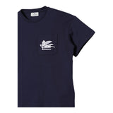 Etro Crew Neck T-Shirt Solid Color With Contrast Print And Pocket Blue For Boys