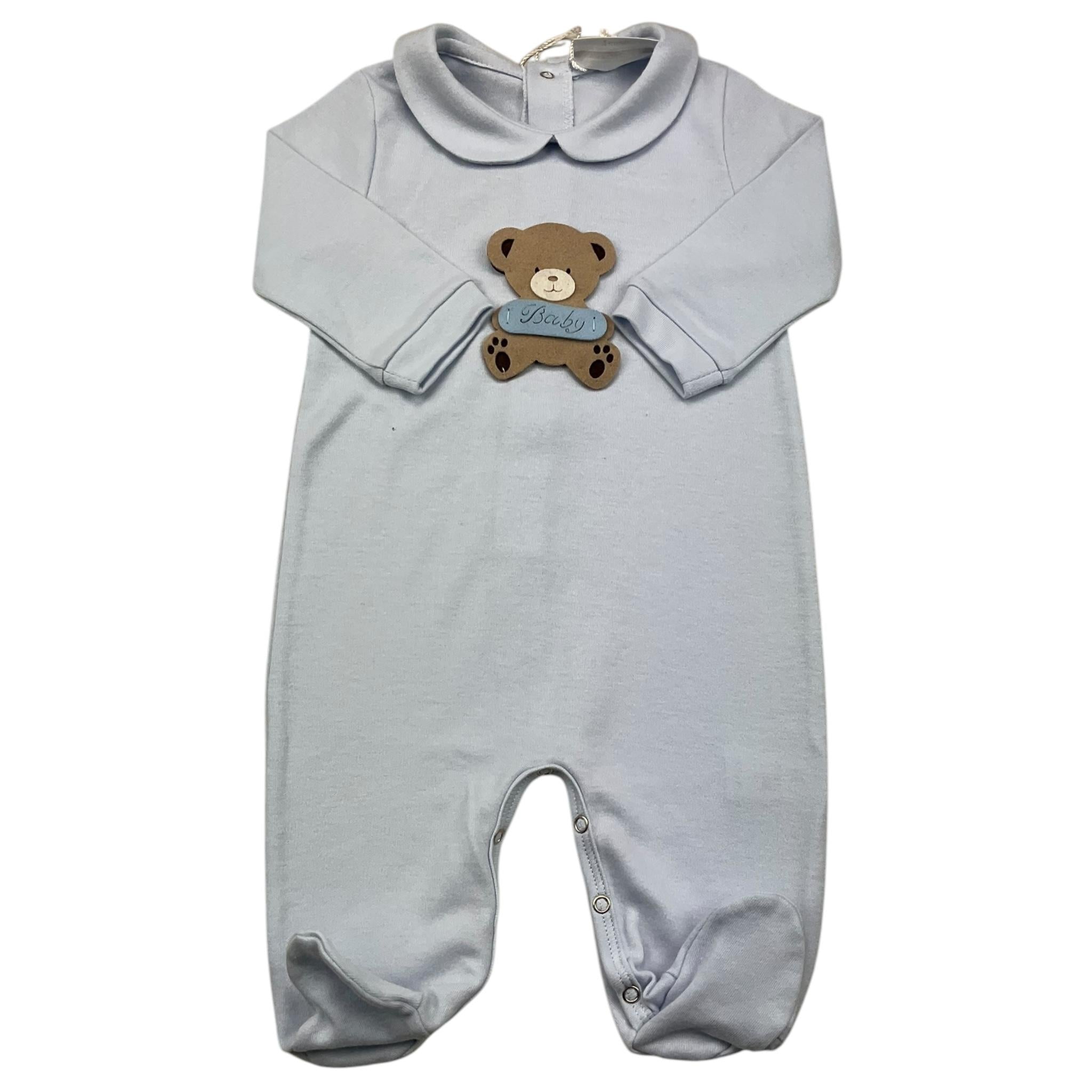 STORY LORIS tutina manica lunga tinta unita con orso Azzurro per Neonato SL12905 AZZURRO STORY LORIS 