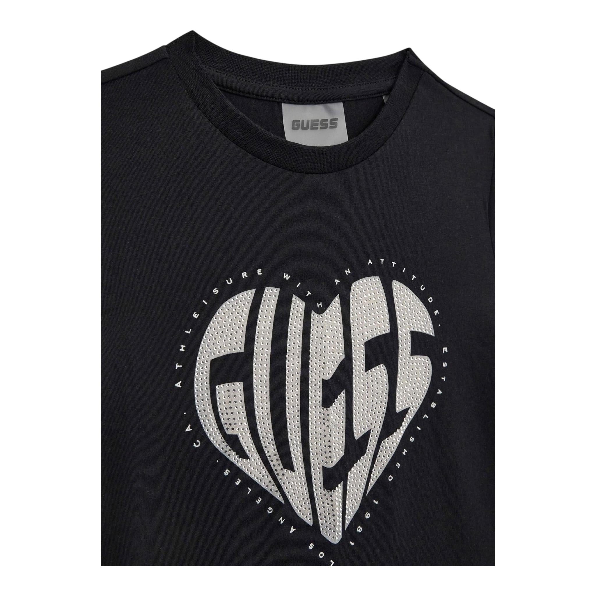 Guess T-Shirt Girocollo Tinta Unita con Stampa Logo per Bambina J4RI46J131 NERO GUESS 