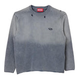 Diesel Ripped Solid Color Crewneck Sweater Blue For Boys