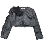 Patrizia Pepe Solid Color Faux Leather Shrug With Buttons Black For Girls