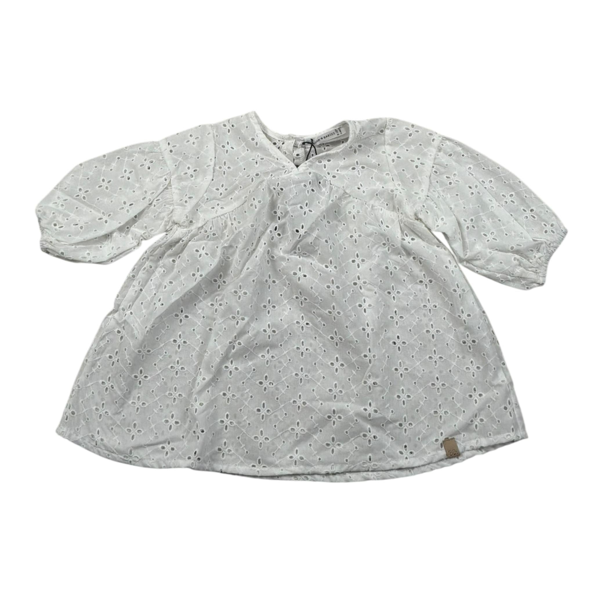 Bamboom+Babies Abito Manica Lunga Tinta Unita In Pizzo Sangallo per Neonata 816 BIANCO BAMBOOM+BABIES 