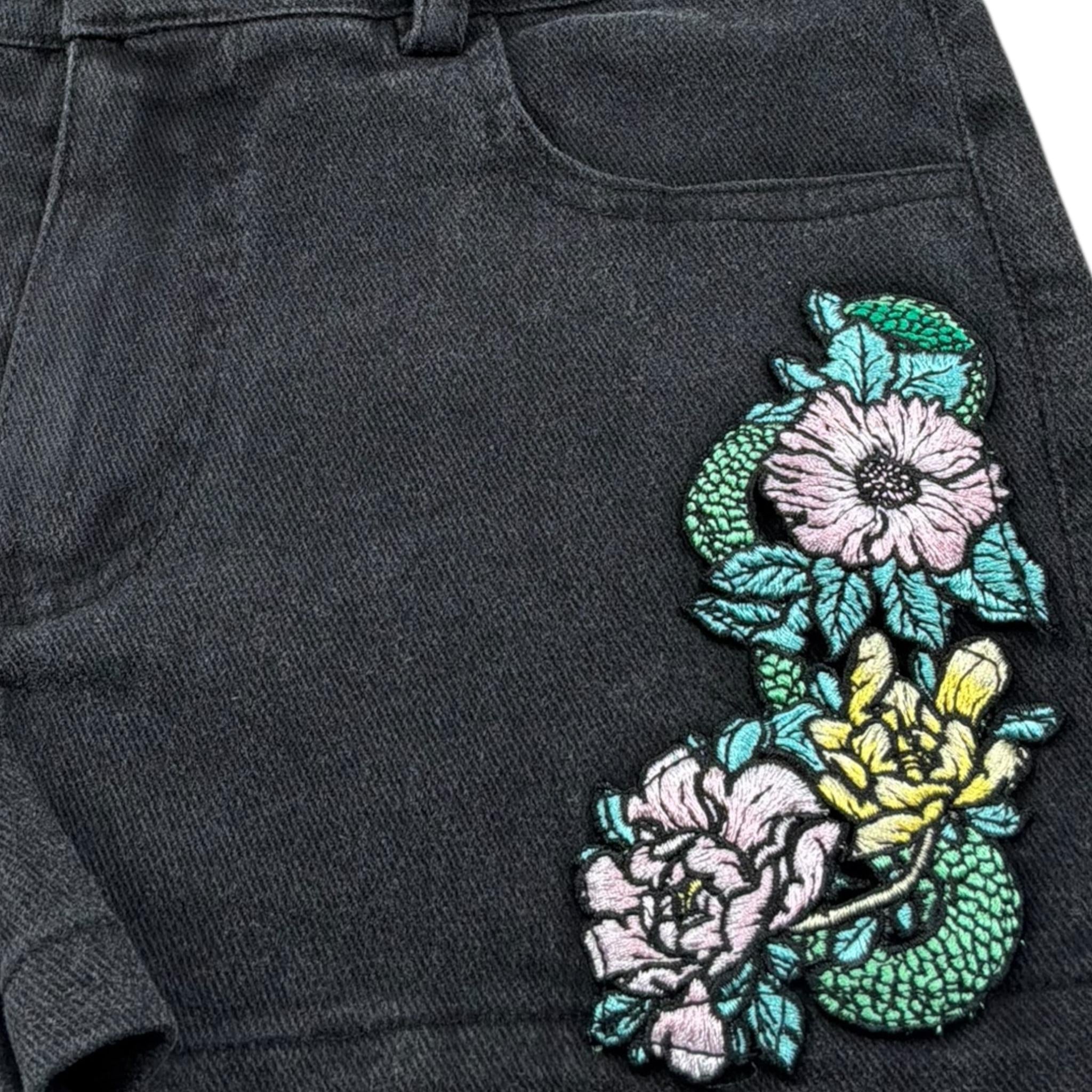 John Richmond Short In Denim Tinta Unita con Stampa per Bambina RGP26122SH NERO JOHN RICHMOND 