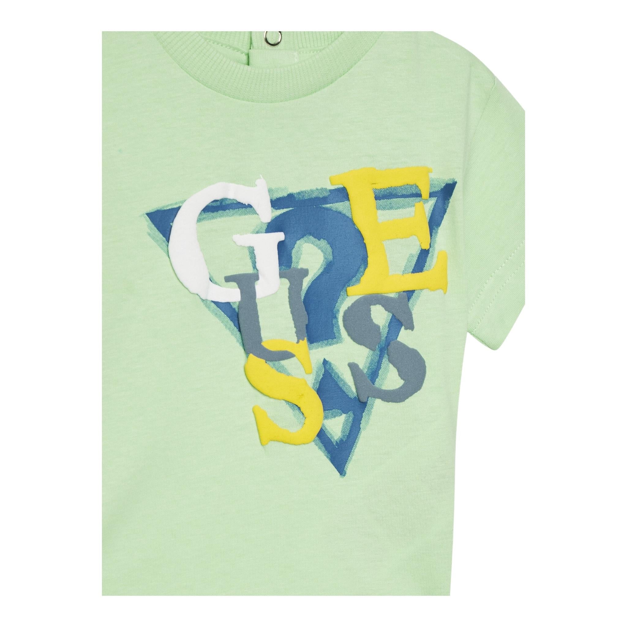Guess T-Shirt Gircollo Tinta Unita con Stampa per Neonato I5GI01K8HM4 VERDE GUESS 