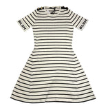 Relish Two-Tone Half Sleeve Dress With Black/White Striped Pattern For Girls