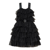 Twinset Solid Color Polka Dot Dress With Tulle And Ruffles Black For Girls