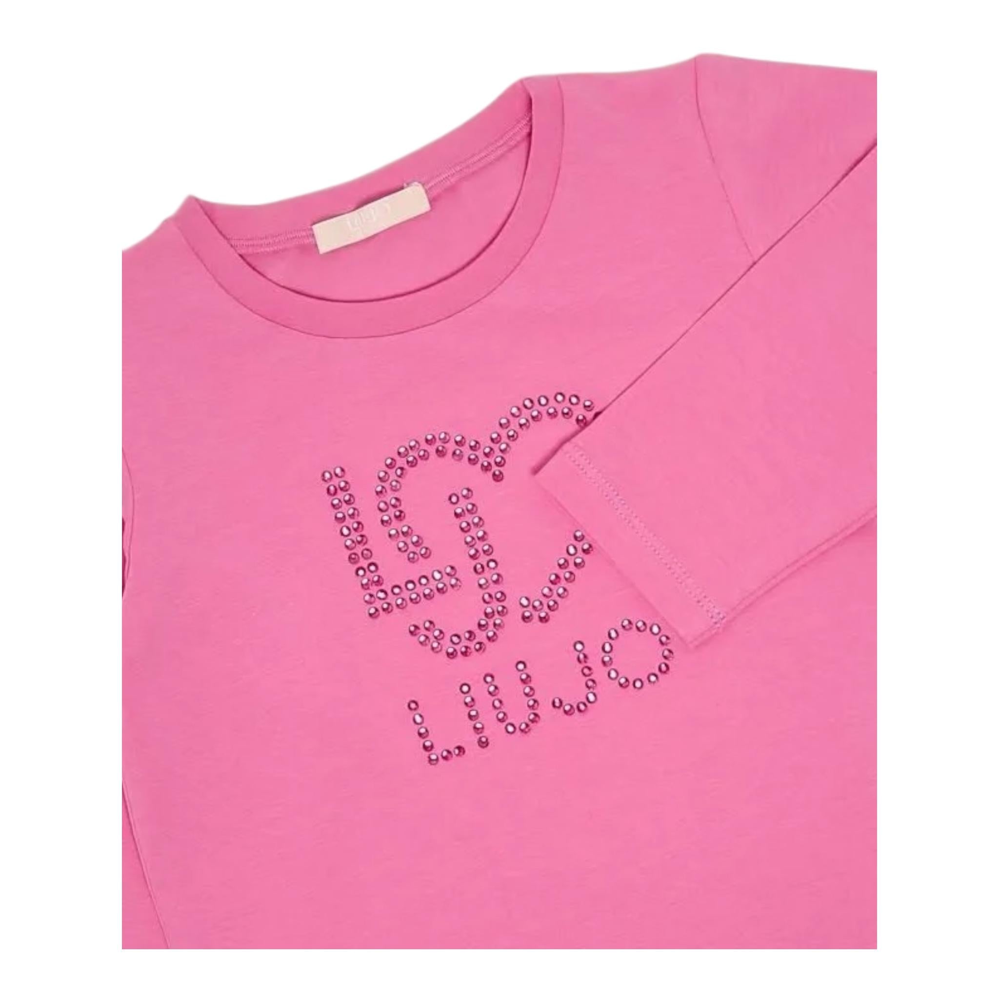 Liu Jo Shirt Tinta Unita Girocollo con Brillantini per Neonata KF4029X ROSA LIU JO 