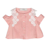 Simonetta Solid Color Sleeveless Shirt With Flowers And Pink Striped Pattern For Girls