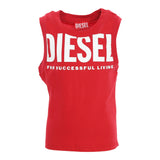 Diesel Solid Color Crew Neck Tank Top With Contrast Logo Print Red For Boys