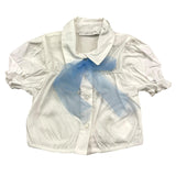M+E' Solid Color Half Sleeve Shirt with White Tulle Bow for Baby Girls
