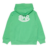 Diesel Solid Color Zip Up Hoodie With Green Logo For Boys
