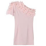 Patrizia Pepe One Shoulder Dress Solid Color With Pink Ruffles For Girls