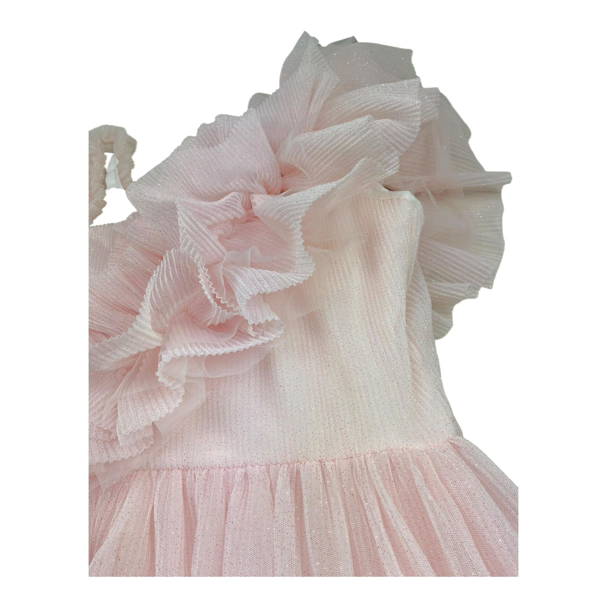 Monnalisa Abito Tinta Unita con Tulle per Bambina 719903 ROSA MONNALISA 