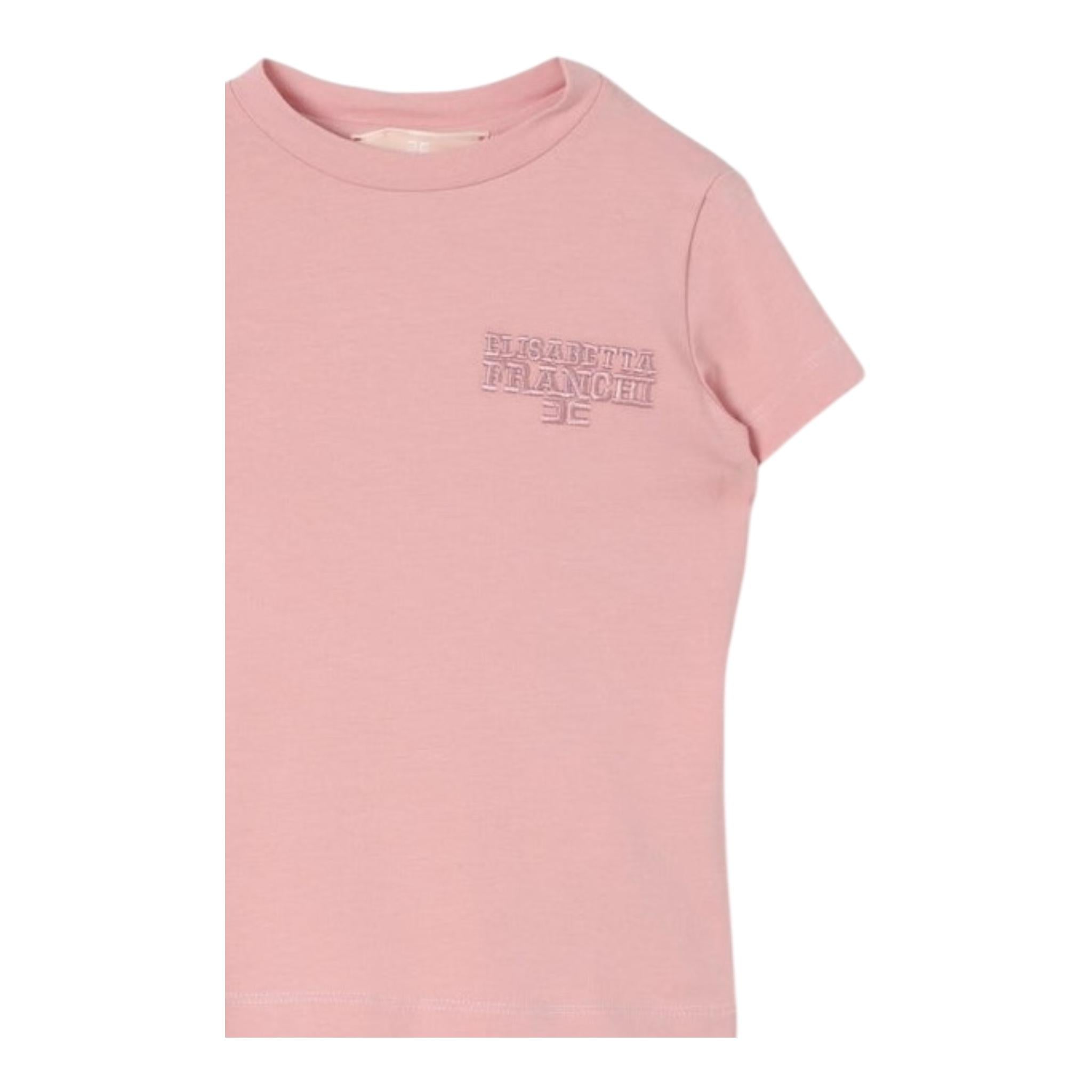 ELISABETTA FRANCHI t-shirt girocollo tinta unita con logo Rosa per Bambina EGTS084 ROSA ELISABETTA FRANCHI 