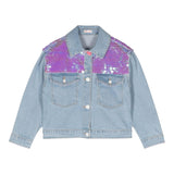 Billieblush Denim Jacket Solid Color With Sequins Light Blue For Girls