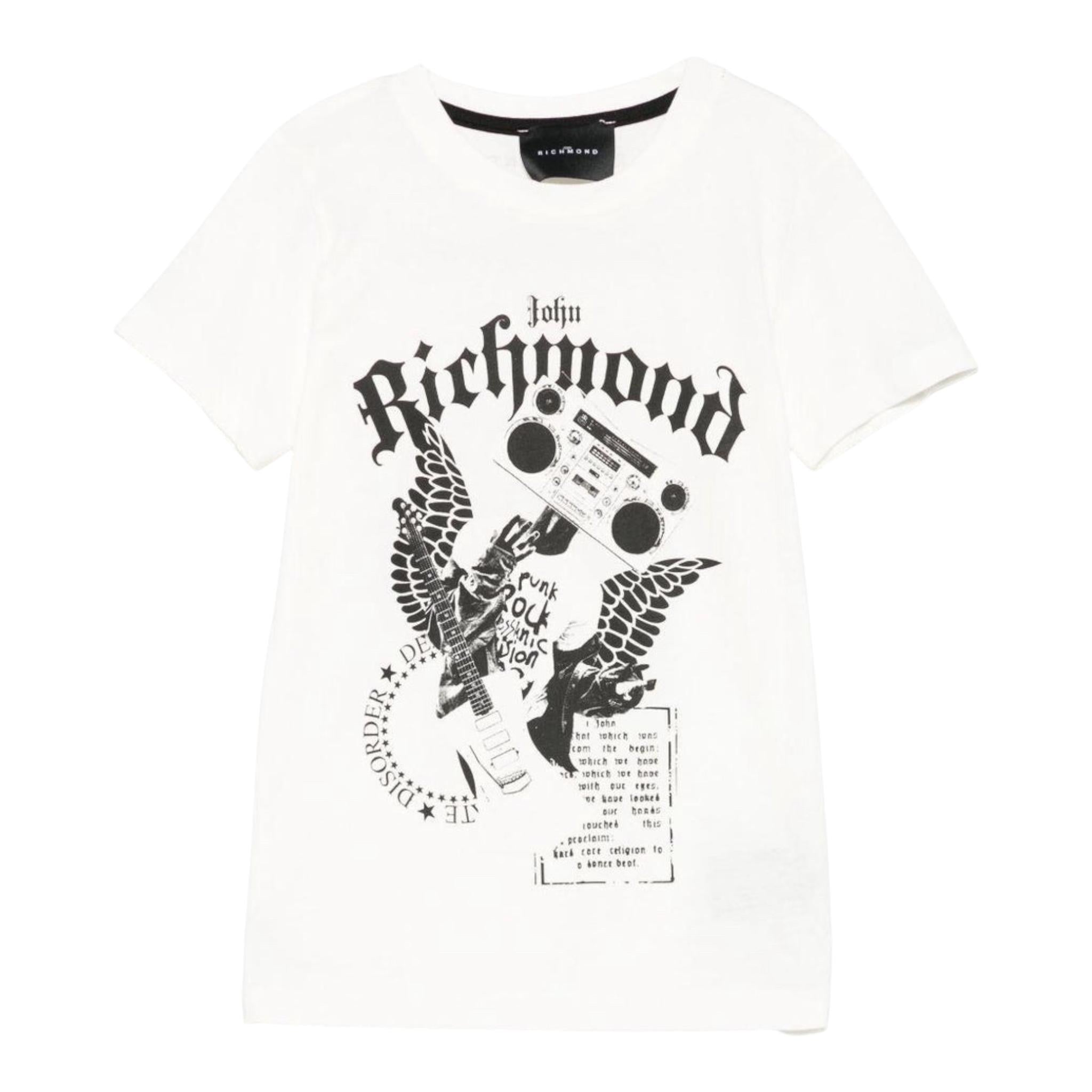 John Richmond T-Shirt Girocollo Tinta Unita con Stampa per Bambino RBP25058TS PANNA JOHN RICHMOND 