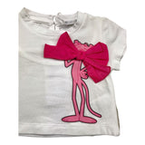 M+E' Solid Color Crew Neck T-Shirt with Contrast Print White for Baby Girls