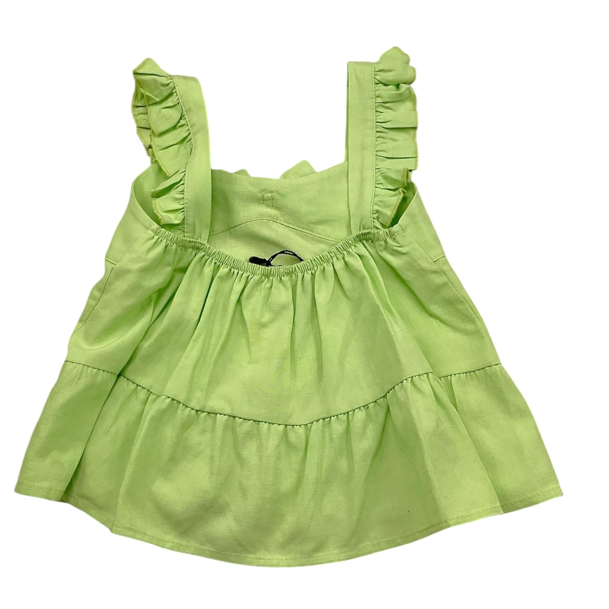 Janice Top Tinta Unita con Balze E Fiocco per Bambina JN802B VERDE JANICE 