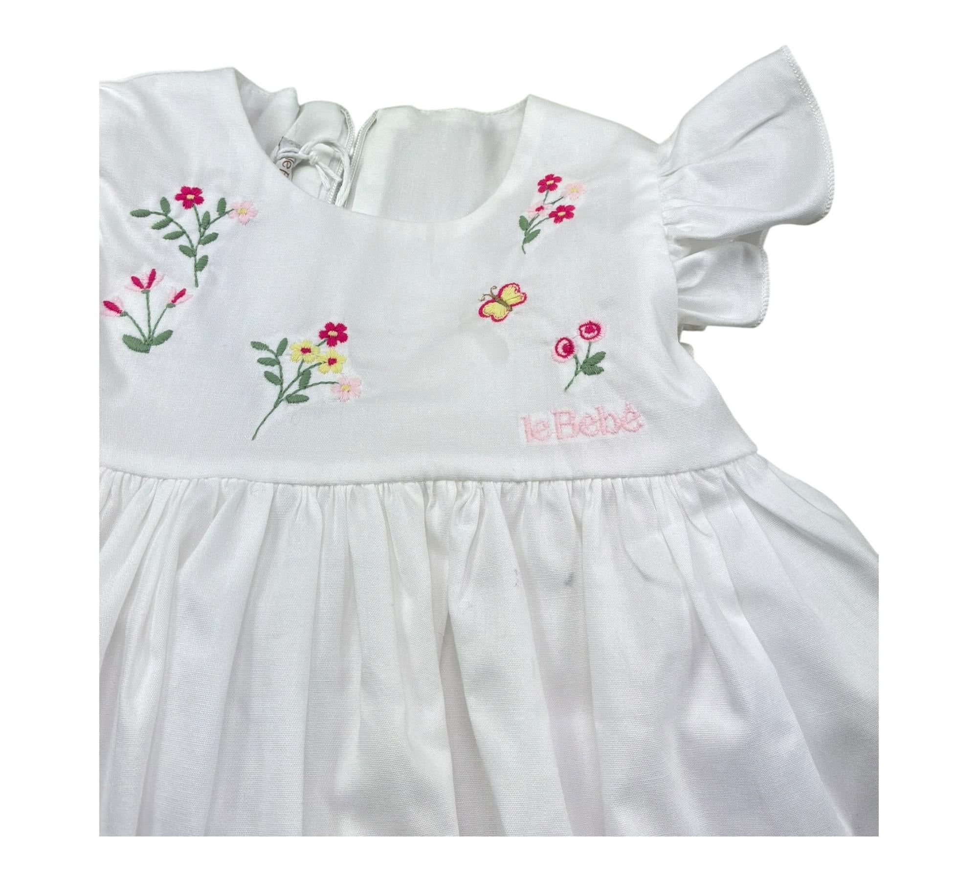 Le Bebe Abito Mezza Manica Tinta Unita con Ricami per Neonata LBG6254 BIANCO LE BEBE 