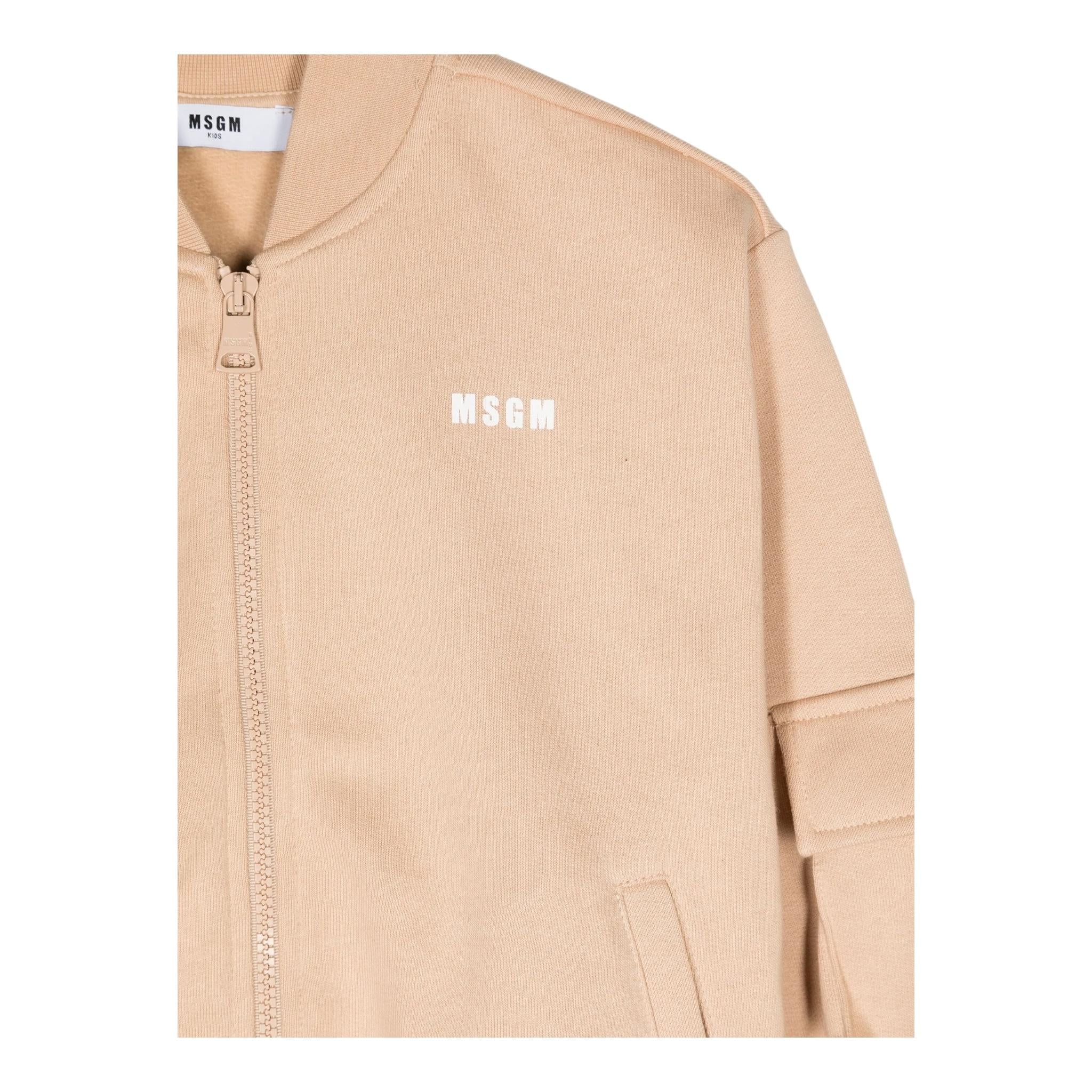 MSGM felpa cn zip tinta unita e stampa Beige per Bambino F4MSJUB074 BEIGE MSGM 
