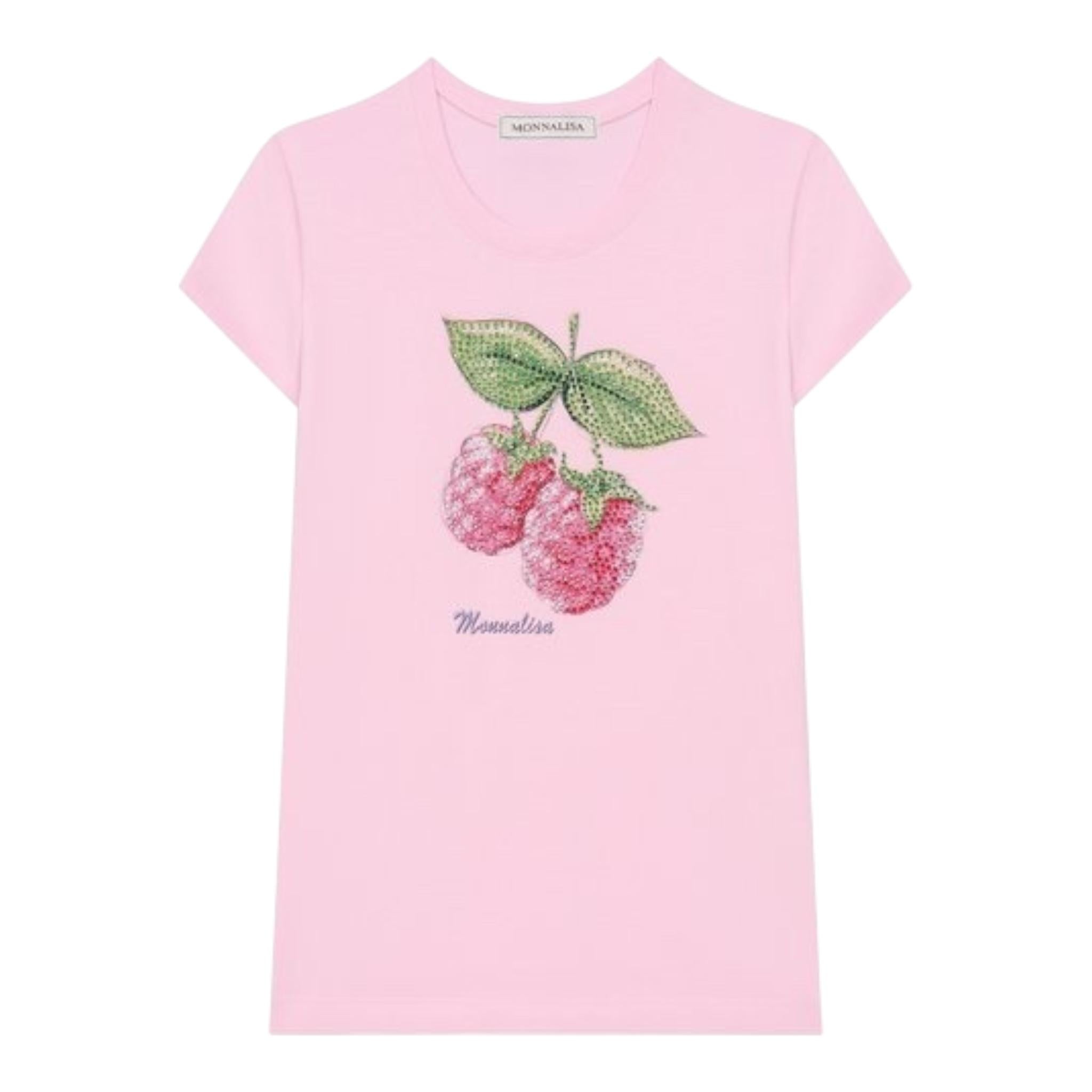 Monnalisa T-Shirt Girocollo Tinta Unita con Brillantini per Bambina 19E617 ROSA MONNALISA 