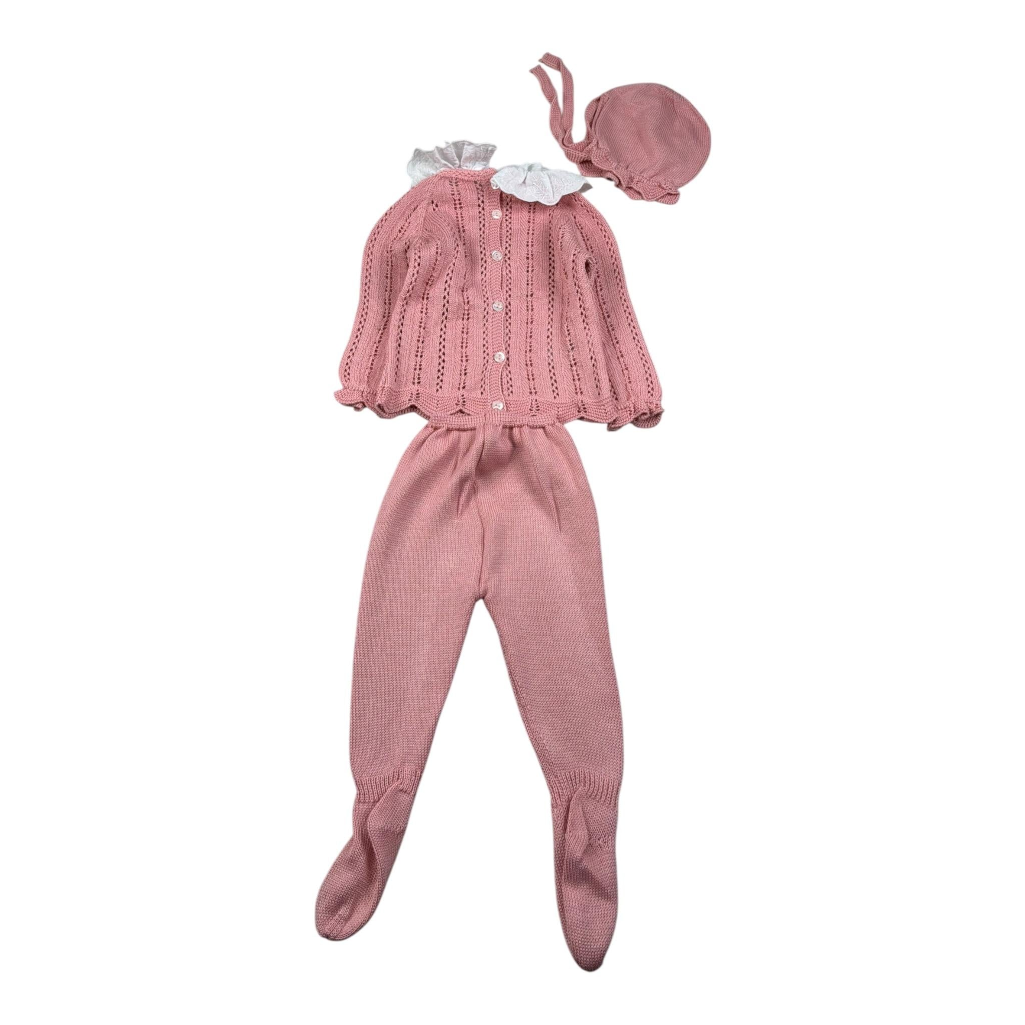 Juliana Completo 3 Pezzi Maglia-Ghettina-Cappello Rosa per Neonata 25029 ROSA JULIANA 