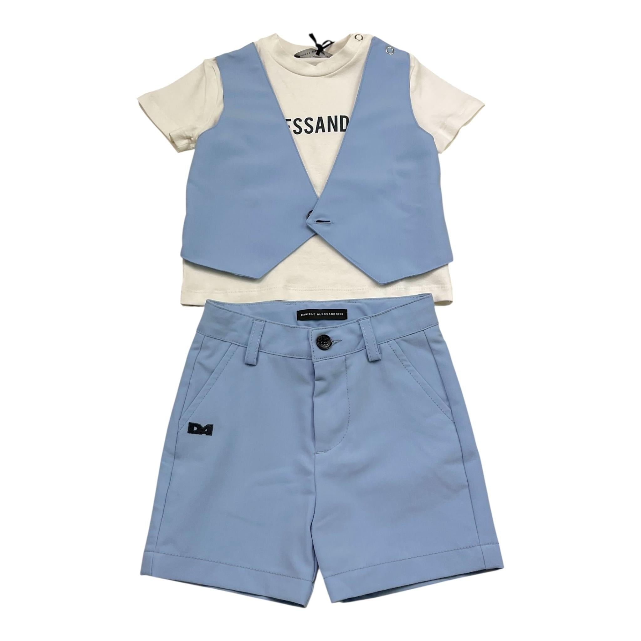 Daniele Alessandrini Completo 2 Pezzi T-Shirt-Bermuda Bicolore per Neonato 1296K200221 BIANCO/AZZURRO DANIELE ALESSANDRINI 