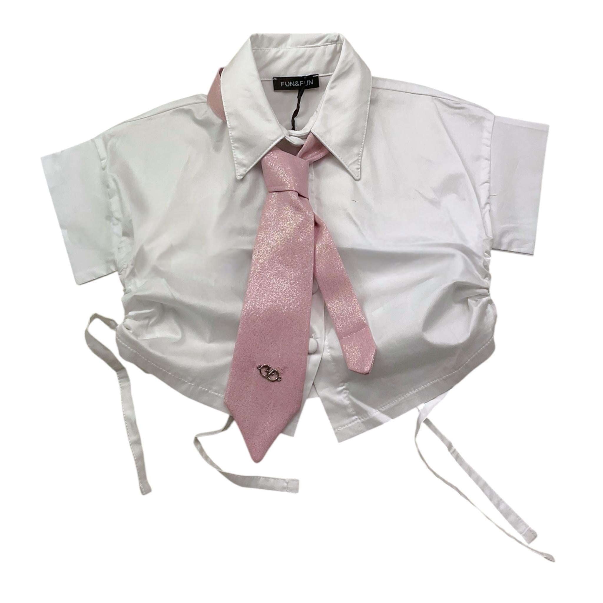 Fun & Fun Camicia Mezza Manica Tinta Unita con Cravatta per Neonata FBSH01365N BIANCO FUN & FUN 