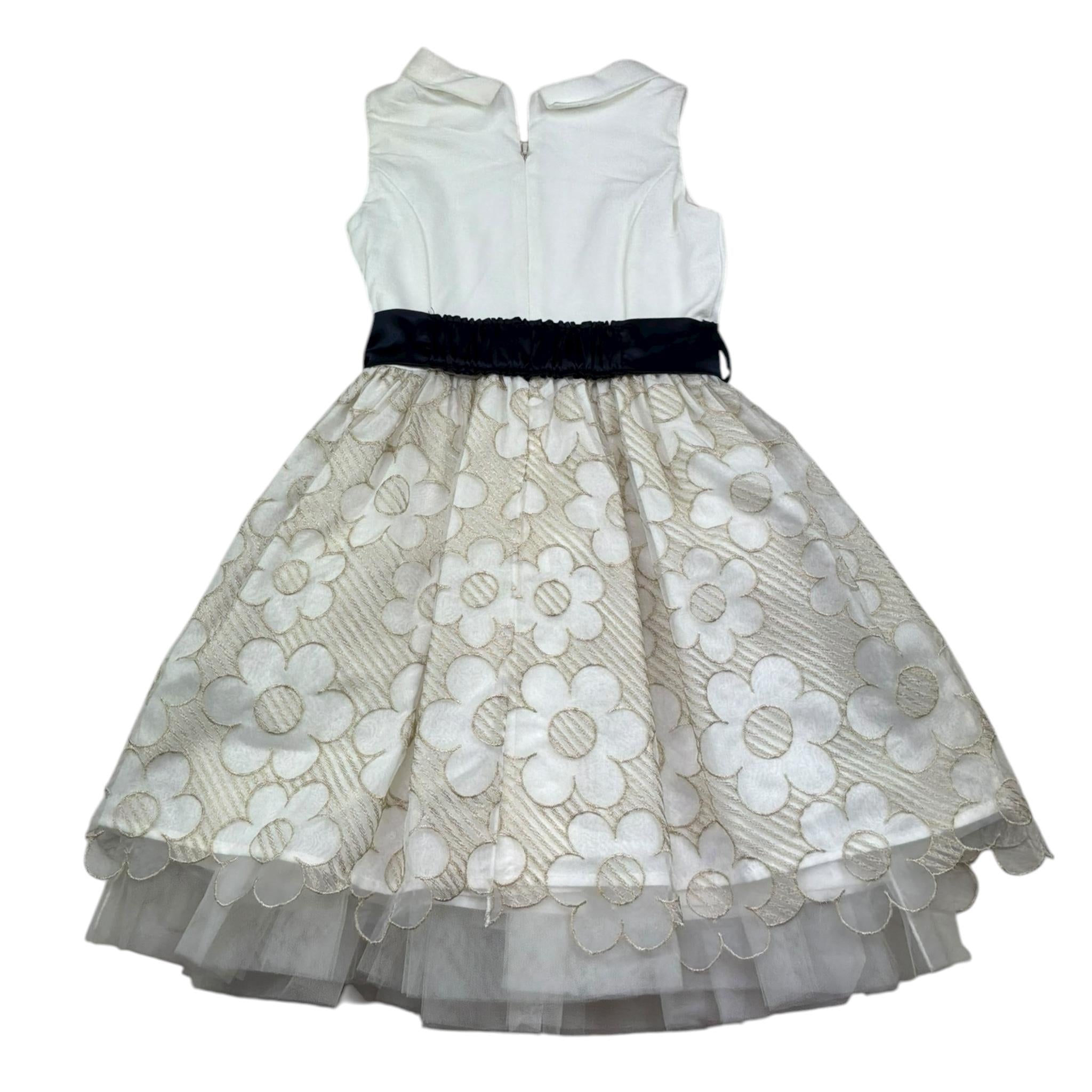 Monnalisa Abito Mezza Manica Tinta Unita con Cintura In Contrasto per Bambina 715905 PANNA MONNALISA 