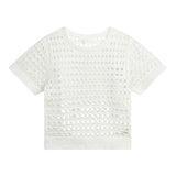 Chloe' Solid Color Round Neck Perforated Silver T-Shirt For Girls