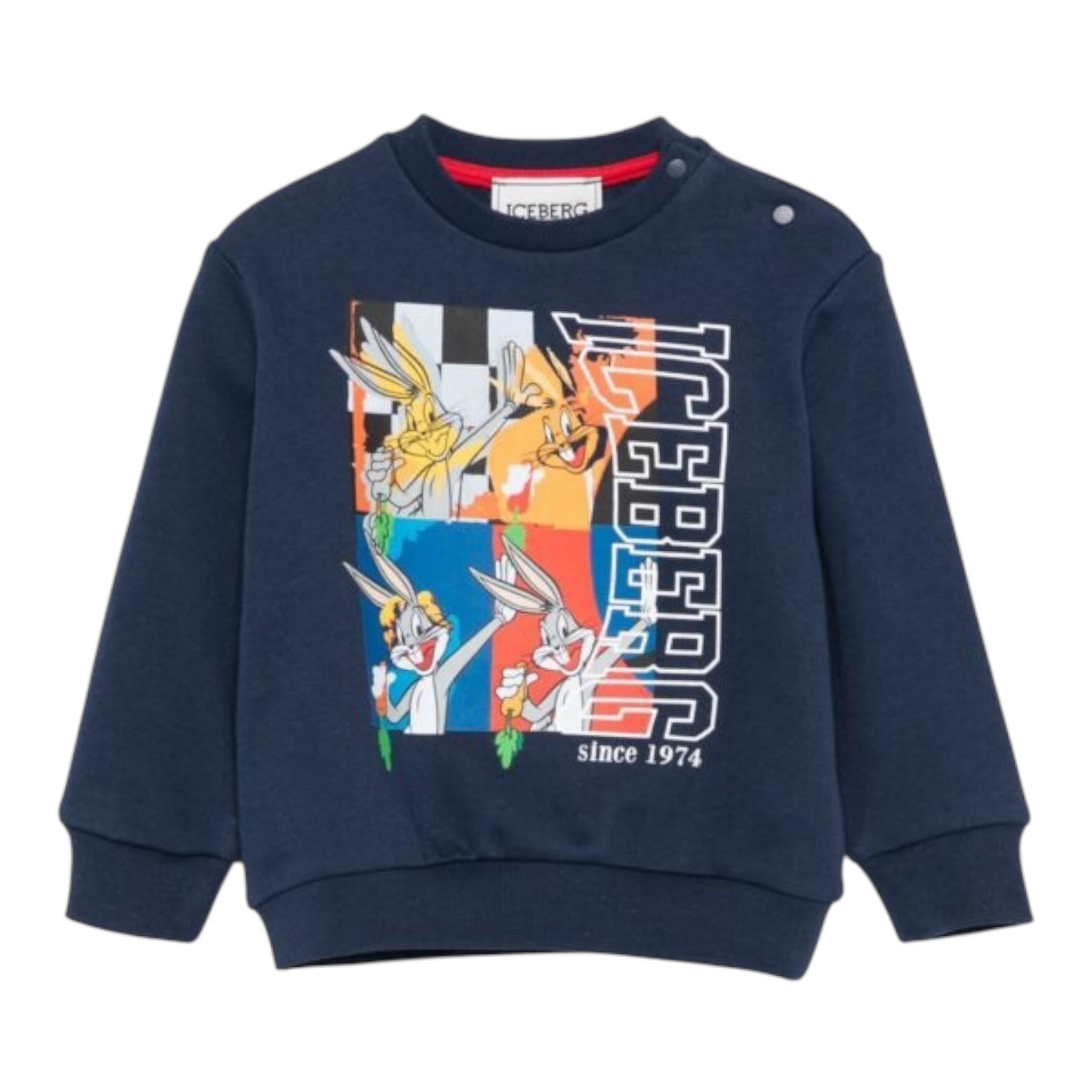 ICEBERG felpa girocollo tinta unita con stampa Blu per Neonato MFICE5327B BLU ICEBERG 