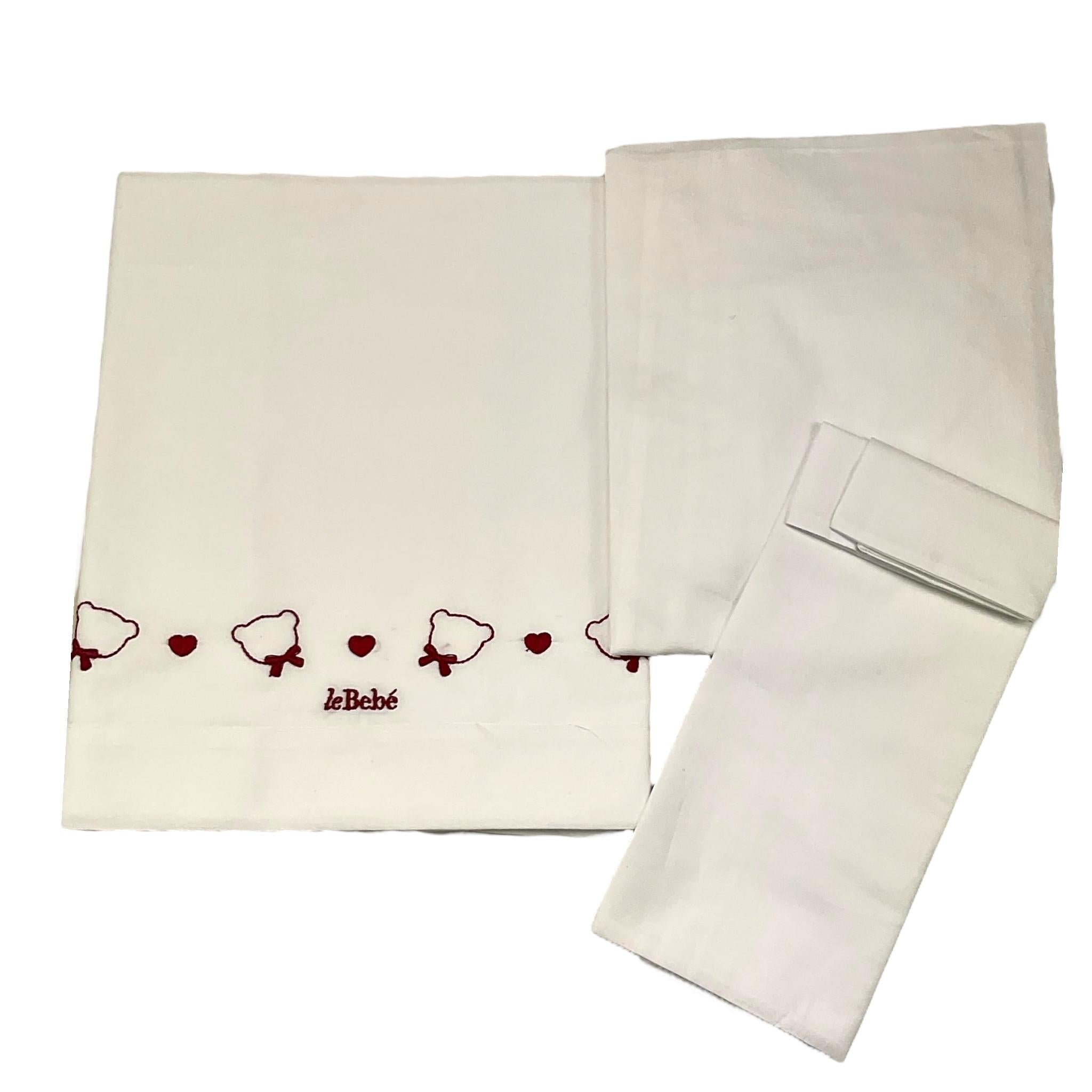 LE BEBE' set 3 pezzi lenzuola tinta unita cn ricami Bianco per Neonata LBG6137 BIANCO LE BEBE' 