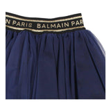 Balmain Solid Color Tulle Skirt With Logo Elastic Waistband Blue For Girls
